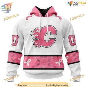 Custom IN OCTOBER WE WEAR PINK BREAST CANCER NHL Calgary Flames Hoodie 3D 1