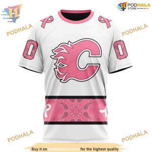 Custom IN OCTOBER WE WEAR PINK BREAST CANCER NHL Calgary Flames Hoodie 3D 3