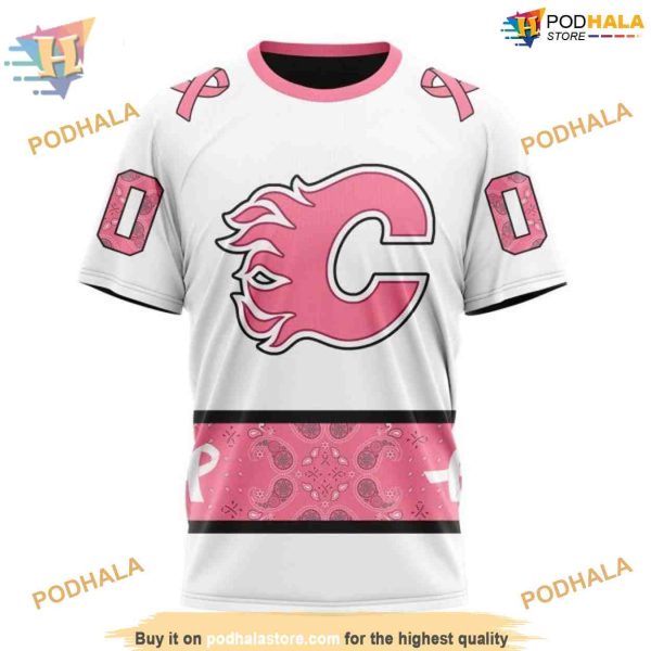 Custom IN OCTOBER WE WEAR PINK BREAST CANCER NHL Calgary Flames Hoodie 3D