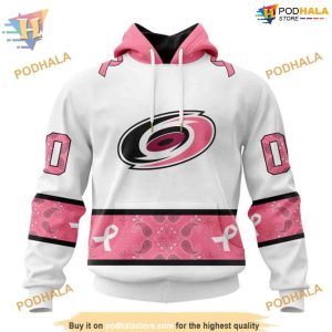 Custom IN OCTOBER WE WEAR PINK BREAST CANCER NHL Carolina Hurricanes Hoodie 3D 1