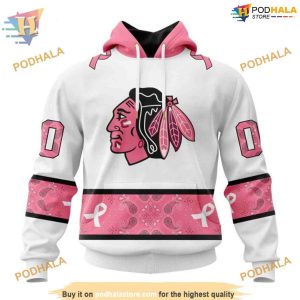 Custom IN OCTOBER WE WEAR PINK BREAST CANCER NHL Chicago Blackhawks Hoodie 3D 1