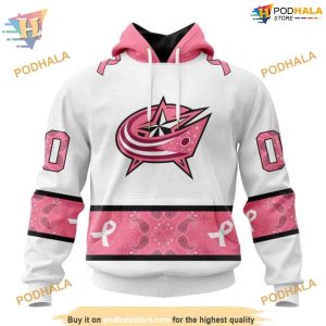 Custom IN OCTOBER WE WEAR PINK BREAST CANCER NHL Columbus Blue Jackets Hoodie 3D 1
