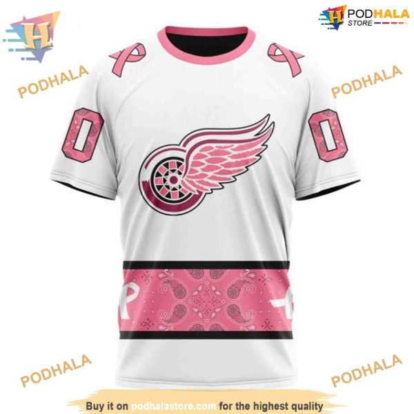 Custom IN OCTOBER WE WEAR PINK BREAST CANCER NHL Detroit Red Wings Hoodie 3D