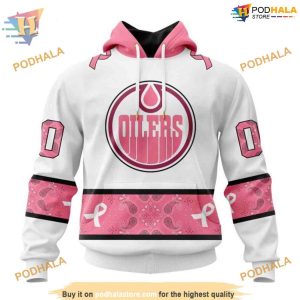 Custom IN OCTOBER WE WEAR PINK BREAST CANCER NHL Edmonton Oilers Hoodie 3D 1