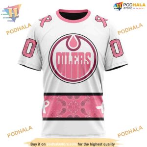 Custom IN OCTOBER WE WEAR PINK BREAST CANCER NHL Edmonton Oilers Hoodie 3D 3