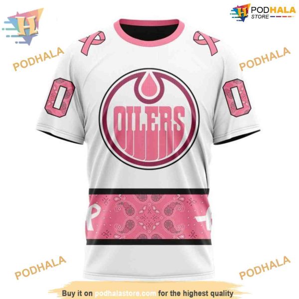Custom IN OCTOBER WE WEAR PINK BREAST CANCER NHL Edmonton Oilers Hoodie 3D