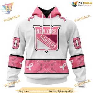 Custom IN OCTOBER WE WEAR PINK BREAST CANCER NHL New York Rangers Hoodie 3D 1