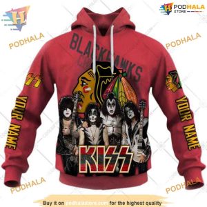 Custom Kiss Band Style NHL Chicago Blackhawks Hoodie 3D 1