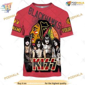 Custom Kiss Band Style NHL Chicago Blackhawks Hoodie 3D 2
