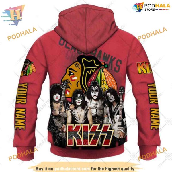Custom Kiss Band Style NHL Chicago Blackhawks Hoodie 3D