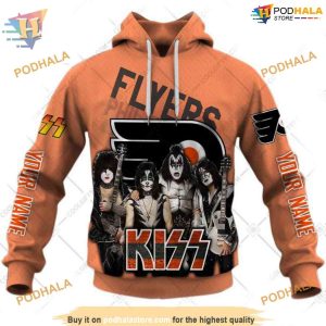 Custom Kiss Band Style NHL Philadelphia Flyers Hoodie 3D 1