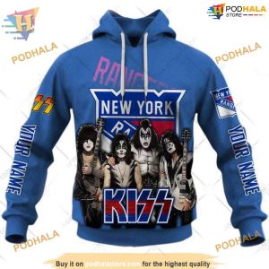 Custom Kiss Band V2 Style NHL New York Rangers Hoodie 3D 1