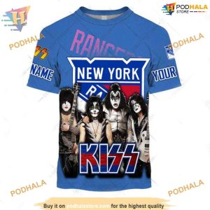 Custom Kiss Band V2 Style NHL New York Rangers Hoodie 3D 2