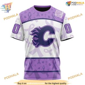 Custom Lavender Fight Cancer NHL Calgary Flames Hoodie 3D Sweatshirt 3