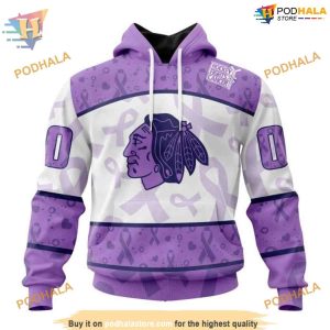 Custom Lavender Fight Cancer NHL Chicago Blackhawks Hoodie 3D 1