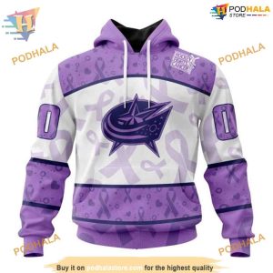 Custom Lavender Fight Cancer NHL Columbus Blue Jackets Hoodie 3D 1