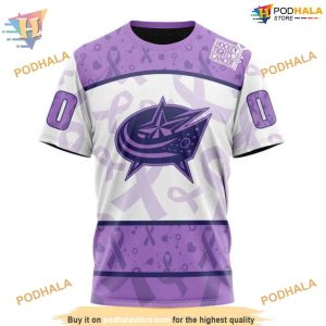 Custom Lavender Fight Cancer NHL Columbus Blue Jackets Hoodie 3D 3