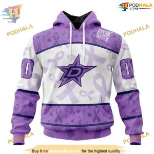 Custom Lavender Fight Cancer NHL Dallas Stars Hoodie 3D Shirt 1
