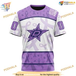 Custom Lavender Fight Cancer NHL Dallas Stars Hoodie 3D Shirt 3