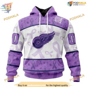 Custom Lavender Fight Cancer NHL Detroit Red Wings Hoodie 3D 1