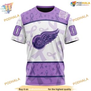 Custom Lavender Fight Cancer NHL Detroit Red Wings Hoodie 3D 3
