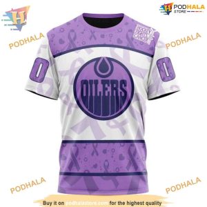 Custom Lavender Fight Cancer NHL Edmonton Oilers Hoodie 3D 3