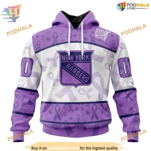 Custom Lavender Fight Cancer NHL New York Rangers Hoodie 3D 1