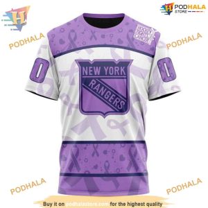 Custom Lavender Fight Cancer NHL New York Rangers Hoodie 3D 3