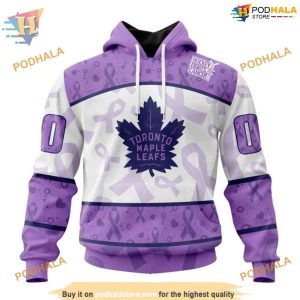 Custom Lavender Fight Cancer NHL Toronto Maple Leafs Hoodie 3D 1 1