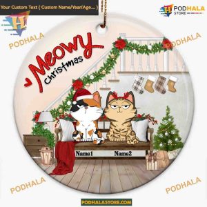 Custom Meowy Christmas Cat Ornament, Cat Lover Xmas 2023 Gift, Family Tree Decor