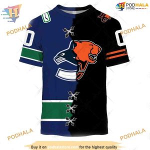 Custom Mix CFL BC Lions Jersey Style NHL Vancouver Canucks Hoodie 3D 2