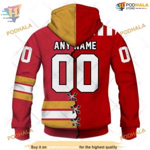 Custom Mix CFL Calgary Stampeders Jersey Style NHL Calgary Flames Hoodie 3D 2