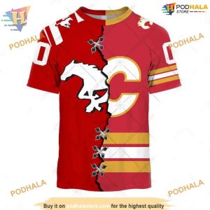 Custom Mix CFL Calgary Stampeders Jersey Style NHL Calgary Flames Hoodie 3D 3