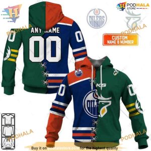 Custom Mix CFL Edmonton Elks Jersey Style NHL Edmonton Oilers Hoodie 3D 1