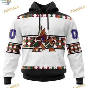 Custom Name And Number Autism Awareness NHL Arizona Coyotes Hoodie 3D Arizona Coyotes 1
