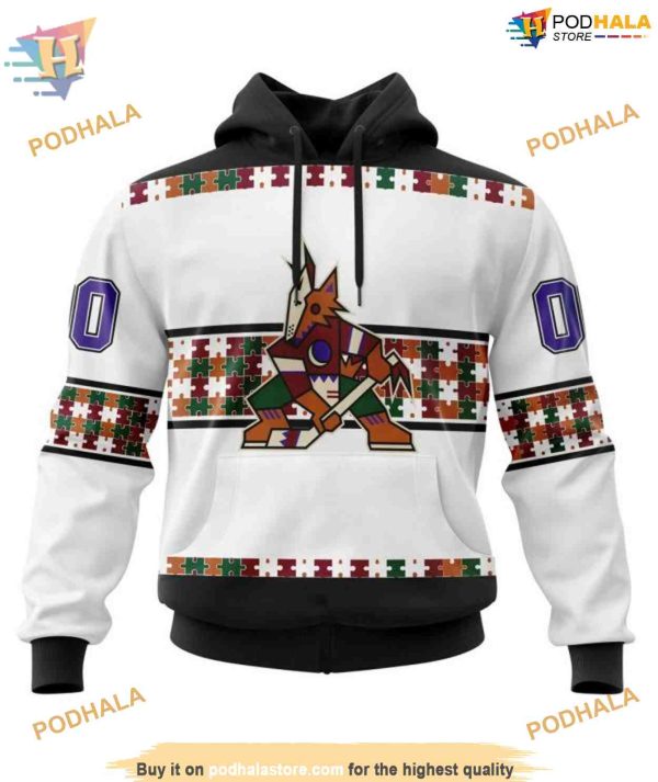 Custom Name And Number Autism Awareness NHL Arizona Coyotes Hoodie 3D, Arizona Coyotes