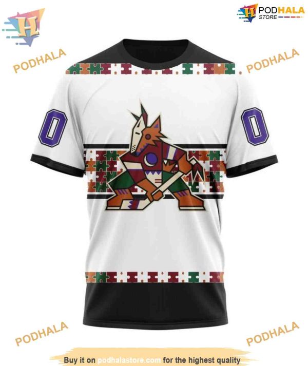 Custom Name And Number Autism Awareness NHL Arizona Coyotes Hoodie 3D, Arizona Coyotes
