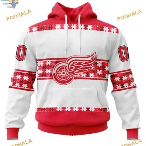 Custom Name And Number Autism Awareness NHL Detroit Red Wings Hoodie 3D 1