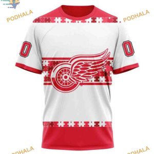 Custom Name And Number Autism Awareness NHL Detroit Red Wings Hoodie 3D 3