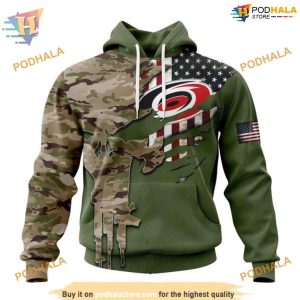 Custom Name And Number Camo Skull Design NHL Carolina Hurricanes Hoodie 3D 1