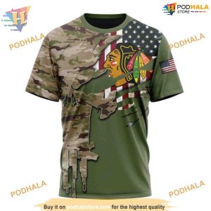 Custom Name And Number Camo Skull Design NHL Chicago Blackhawks Hoodie 3D 3