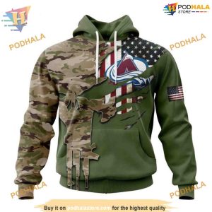 Custom Name And Number Camo Skull Design NHL Colorado Avalanche Hoodie 3D 1