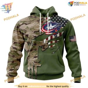 Custom Name And Number Camo Skull Design NHL Columbus Blue Jackets Hoodie 3D 1