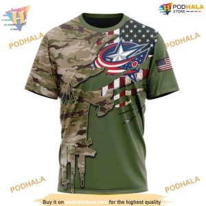 Custom Name And Number Camo Skull Design NHL Columbus Blue Jackets Hoodie 3D 3