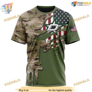 Custom Name And Number Camo Skull Design NHL Dallas Stars Hoodie 3D 3