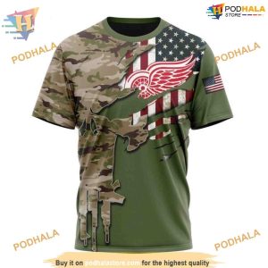 Custom Name And Number Camo Skull Design NHL Detroit Red Wings Hoodie 3D 3
