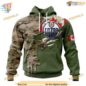 Custom Name And Number Camo Skull Design NHL Edmonton Oilers Hoodie 3D 1