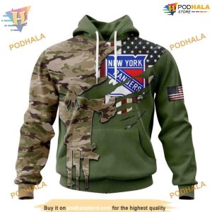 Custom Name And Number Camo Skull Design NHL New York Rangers Hoodie 3D 1