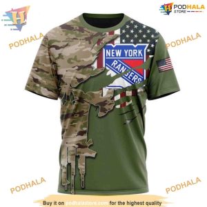 Custom Name And Number Camo Skull Design NHL New York Rangers Hoodie 3D 3