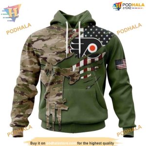 Custom Name And Number Camo Skull Design NHL Philadelphia Flyers Hoodie 3D 1